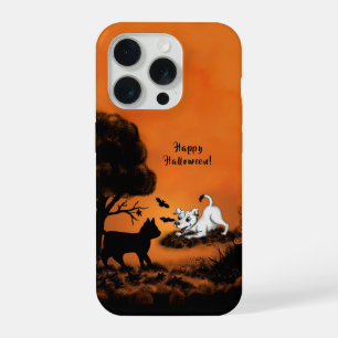 Puppy with Black Cat and Bat , Happy Halloween! iPhone 15 Pro Case