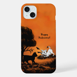 Puppy with Black Cat and Bat , Happy Halloween! iPhone 15 Plus Case