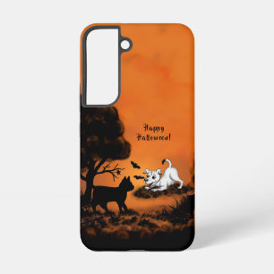Puppy with Black Cat and Bat , Happy Halloween! Samsung Galaxy Case