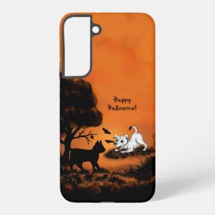 Puppy with Black Cat and Bat , Happy Halloween! Samsung Galaxy Case