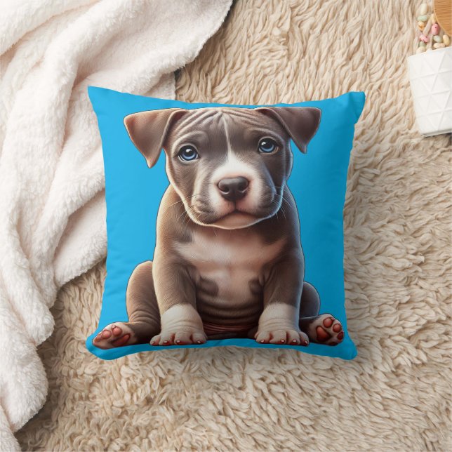 Puppy With Blue Eyes Sitting and Looking Innocent Cushion (Blanket)