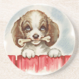 puppy with bone coaster