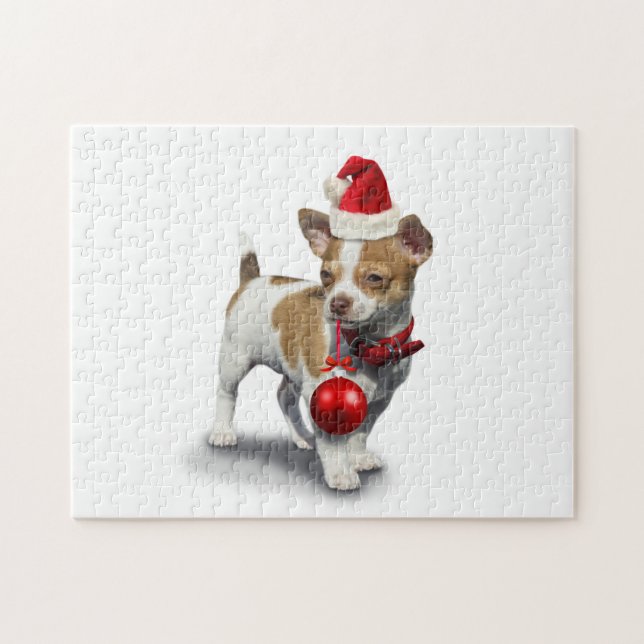 Puppy with christmas hat and Ball Jigsaw Puzzle (Horizontal)