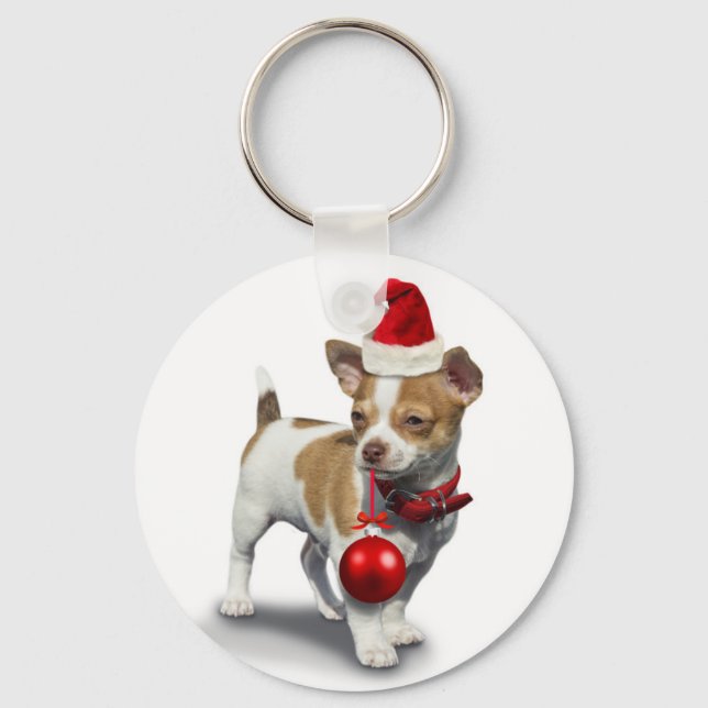 Puppy with christmas hat and Ball Key Ring (Front)