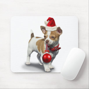 Puppy with christmas hat and Ball Mouse Pad