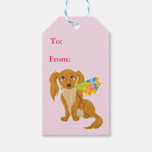 Puppy with Flower Bouquet Gift Tags