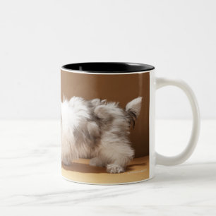 Puppy with head in cookie jar Two-Tone coffee mug