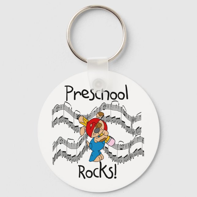Puppy With Pencil Preschool Rocks Key Ring (Front)