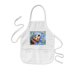 Puppy With Pink Ribbon - Cute Kids Apron