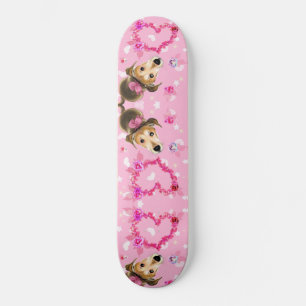 Puppy With Pink Ribbon - Love Skateboard