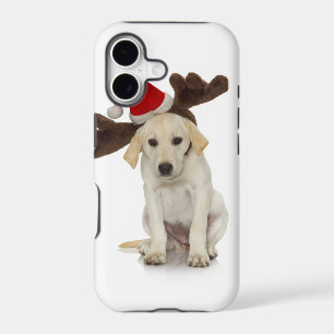 Puppy with Santa Hat and Reindeer Ears