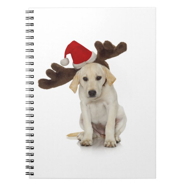 Puppy with Santa Hat and Reindeer Ears Notebook (Front)