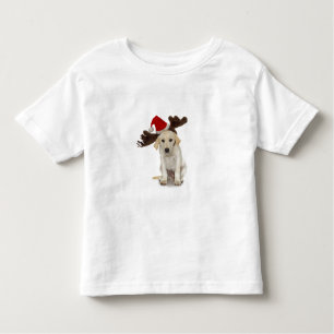 Puppy with Santa Hat and Reindeer Ears Toddler T-Shirt