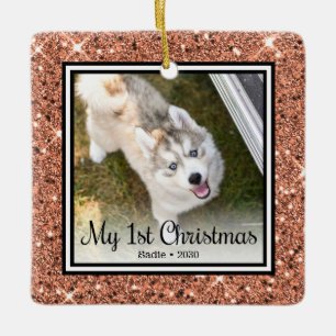 Puppy's 1st Christmas 2 Photo Ceramic Ornament