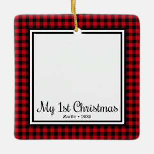 Puppy's 1st Christmas 2 Photo Ceramic Ornament