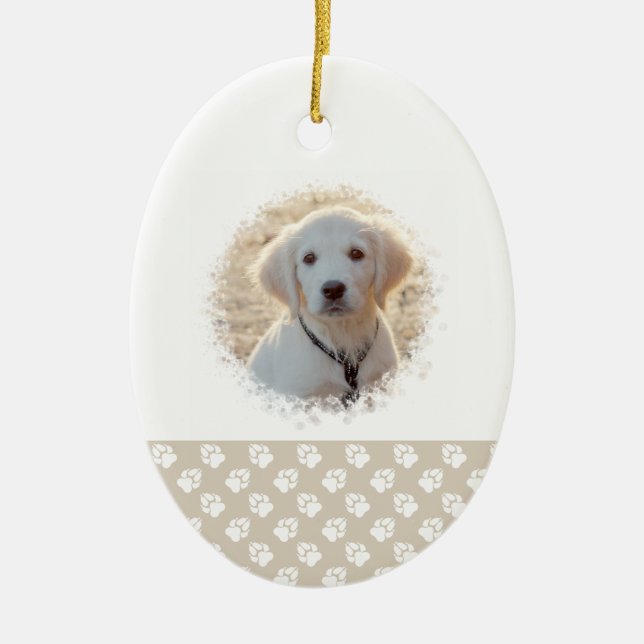 Puppy's 1st Christmas Custom Pet Photo Template Ceramic Ornament (Front)