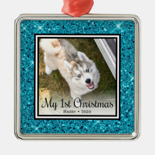 Puppy's 1st Christmas Photo Metal Ornament