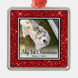 Puppy's 1st Christmas Photo Metal Ornament