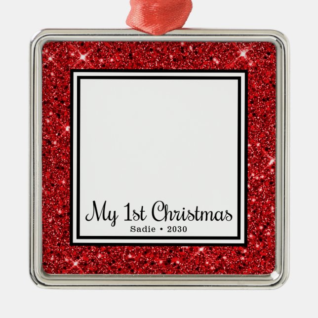 Puppy's 1st Christmas Photo Metal Ornament (Front)