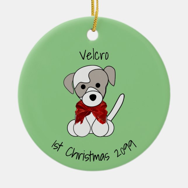 Puppy's 1st Christmas Round Upload Ceramic Ornament (Front)