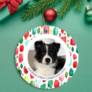 Puppy's First Christmas 2 Photo Ceramic Ornament