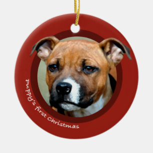 Puppy's First Christmas (American Staffordshire) Ceramic Ornament
