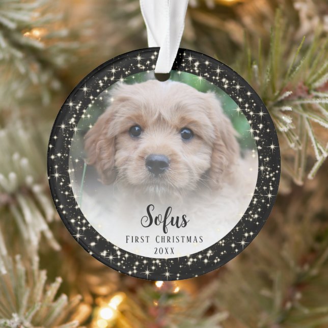 Puppy's First Christmas black Ornament (Tree)