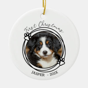 Puppy's First Christmas Dog Photo Ceramic Ornament