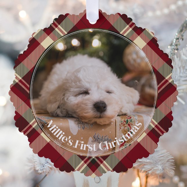 Puppy's First Christmas Double Sided Photo Tree Decoration Card (Creator Uploaded)