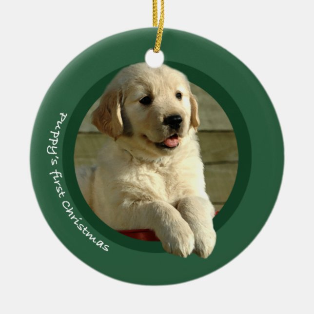 Puppy's First Christmas (Golden Retriever) Ceramic Tree Decoration (Front)