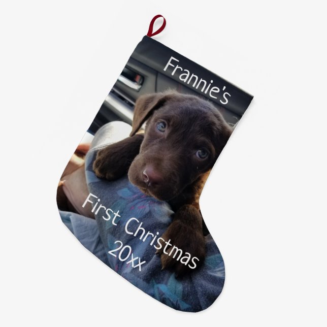 Puppy's First Christmas Large Christmas Stocking (Front (Hanging))