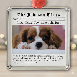 Puppy's First Christmas New Dog Photo Newspaper Metal Ornament