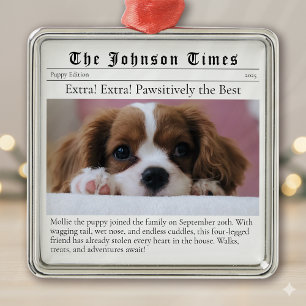 Puppy's First Christmas New Dog Photo Newspaper Metal Ornament