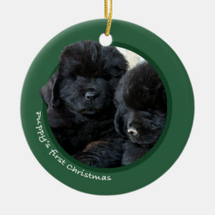 Puppy's First Christmas (Newfoundland) Ceramic Tree Decoration