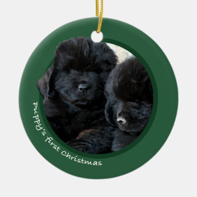 Puppy's First Christmas (Newfoundland) Ceramic Tree Decoration (Front)
