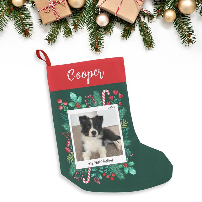 Puppy's First Christmas Photo and Name Small Christmas Stocking (Puppy's First Christmas Photo and Name Small Christmas Stocking)