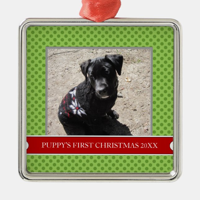 Puppy's First Christmas Photo Ornament (Front)