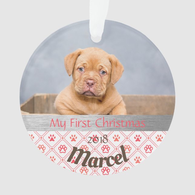 Puppy's First Christmas Photo Ornament (Front)
