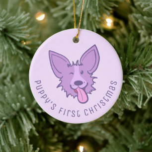 "Puppy's First Christmas" Purple Corgi Ceramic Ornament