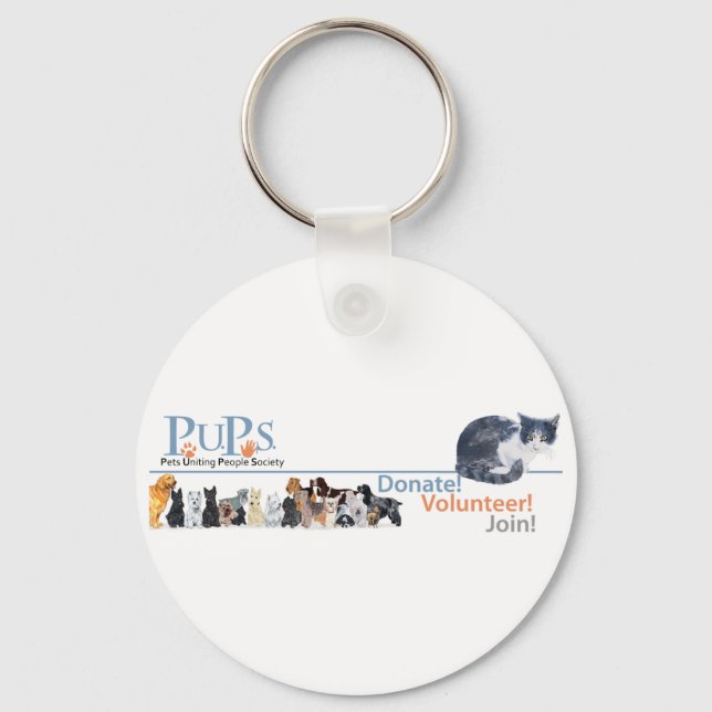 PUPs Logo Merchandise with Tuxedo Cat Key Ring (Front)