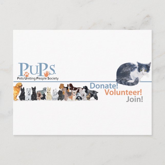 PUPs Logo Merchandise with Tuxedo Cat Postcard (Front)