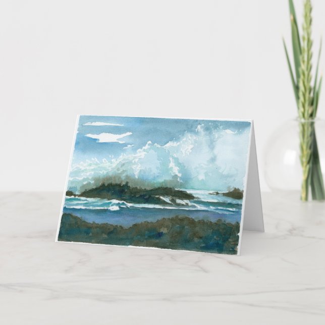 Pupukea Hawaii Watercolor Ocean Waves Birthday Card (Front)