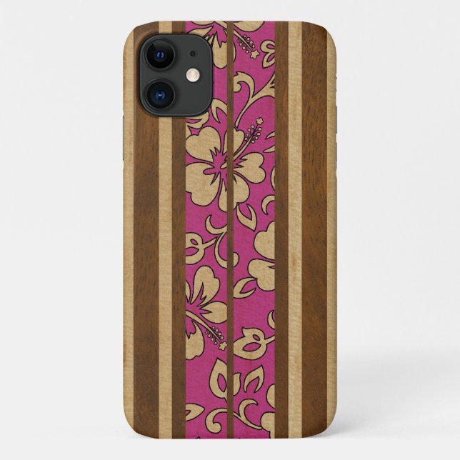 Pupukea Vintage Hawaiian Faux Wood Surfboard Case-Mate iPhone Case (Back)