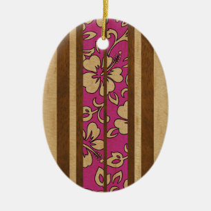 Pupukea Vintage Hawaiian Faux Wood Surfboard Ceramic Tree Decoration