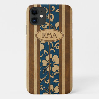 Pupukea Vintage Hawaiian Monogram Faux Wood Surf iPhone 11 Case