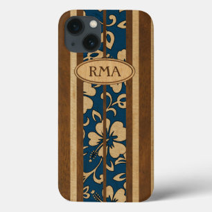 Pupukea Vintage Hawaiian Monogram Faux Wood Surf iPhone 13 Case