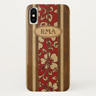 Pupukea Vintage Hawaiian Monogram Faux Wood Surf iPhone X Case