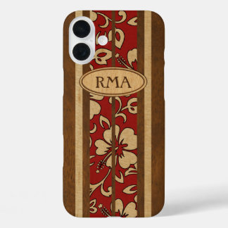 Pupukea Vintage Hawaiian Monogram Faux Wood Surf iPhone 16 Plus Case