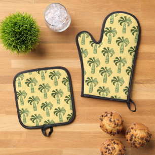 Pupule Hawaiian Vintage Palm Tropical Yellow Oven Mitt & Pot Holder Set