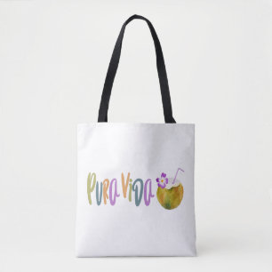 Pura Vida Coconut Costa Rica Beach Tote Bag